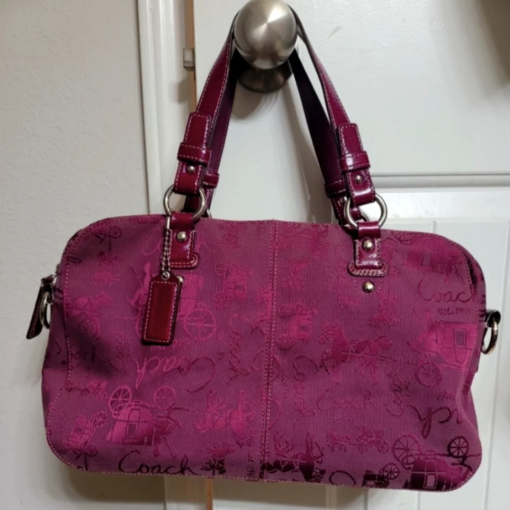 Burgundy Marron Coach Medium Satchel Purse Shoulder Bag - Picture 5 of 8